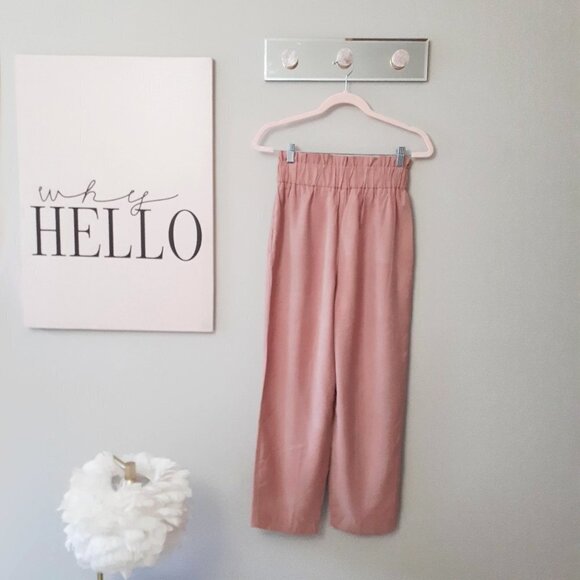 NWOT Zara pink paperbag elastic high waist belted crop trouser pants, S - Picture 6 of 9
